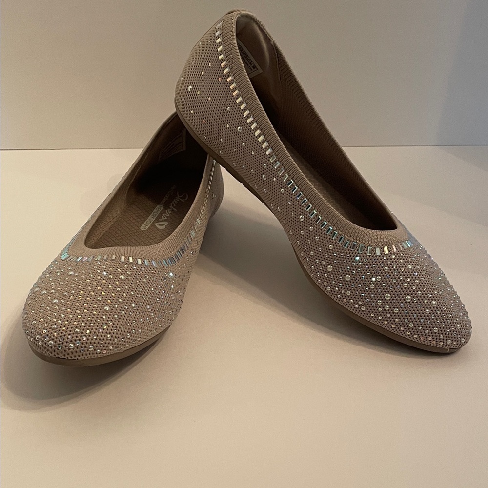 Skechers Cleo 2.0 Shoes Mesmerizing Nights Taupe Comfort Ballet Flats Shoes - Picture 6 of 13